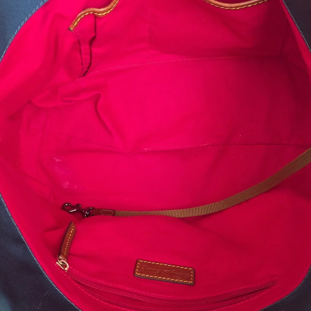 Dooney & Bourke Nylon Navy Tote Bag with Brown Leather - Picture 5 of 9